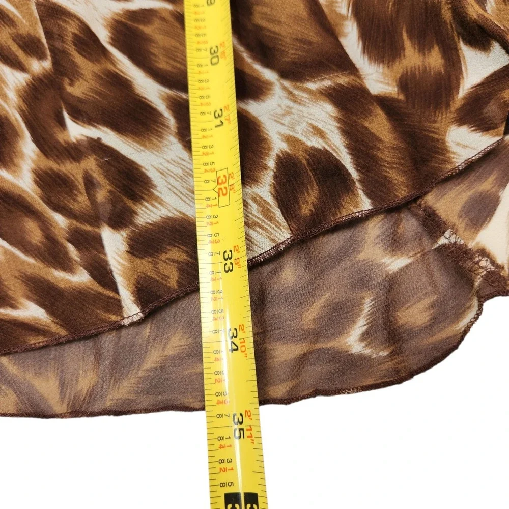 Vintage Y2K I.N.C. Size 4P Small 100% Silk Babydoll Midi Brown Animal Print Bows